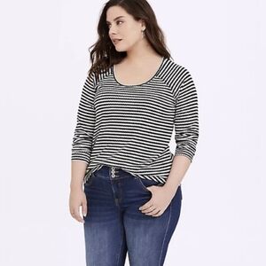 Torrid Waffle Knit Black and White Striped Long Sleeve Top 5X 28
